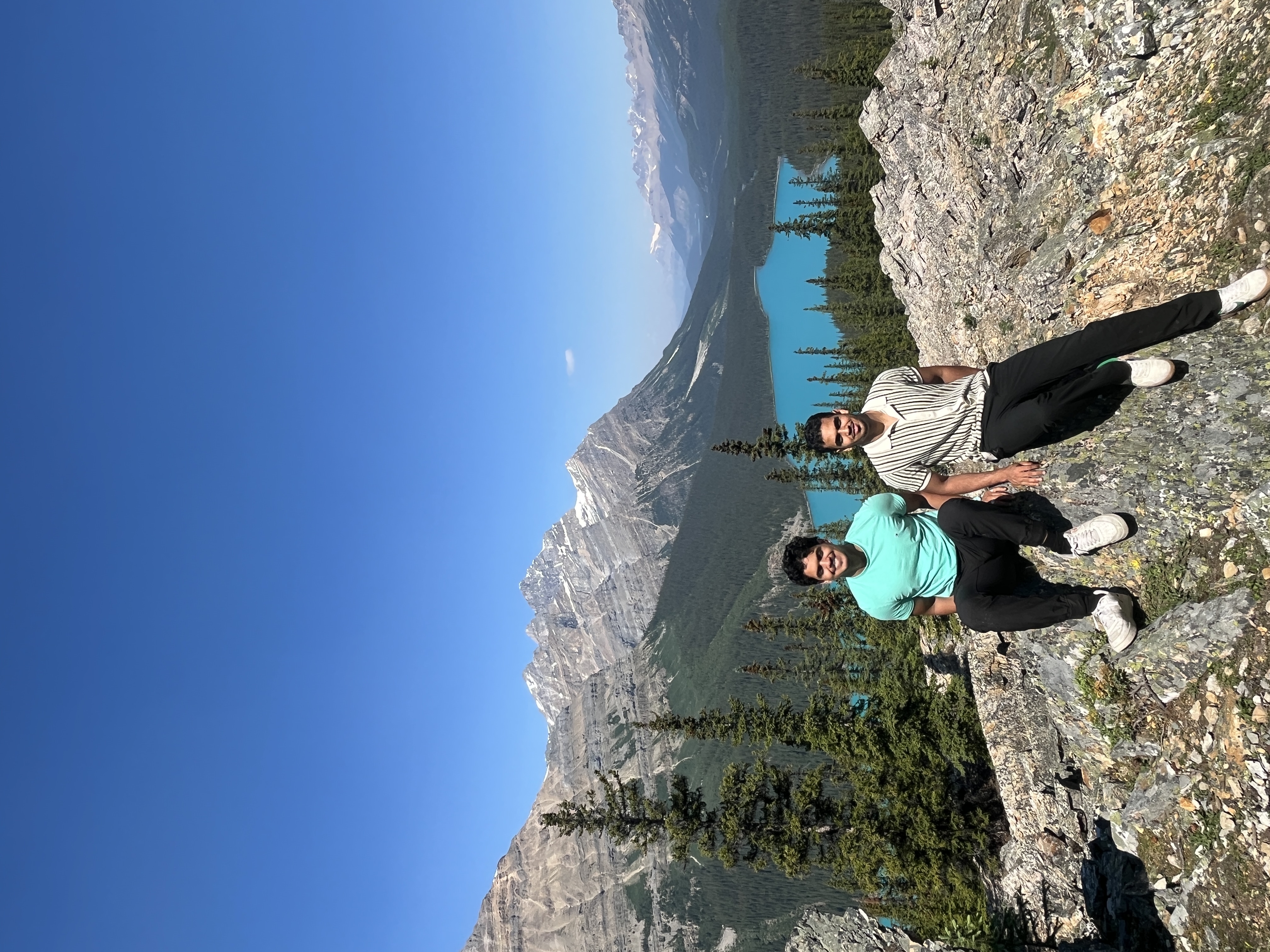 Two-person photo at Peyto Lake viewpoint