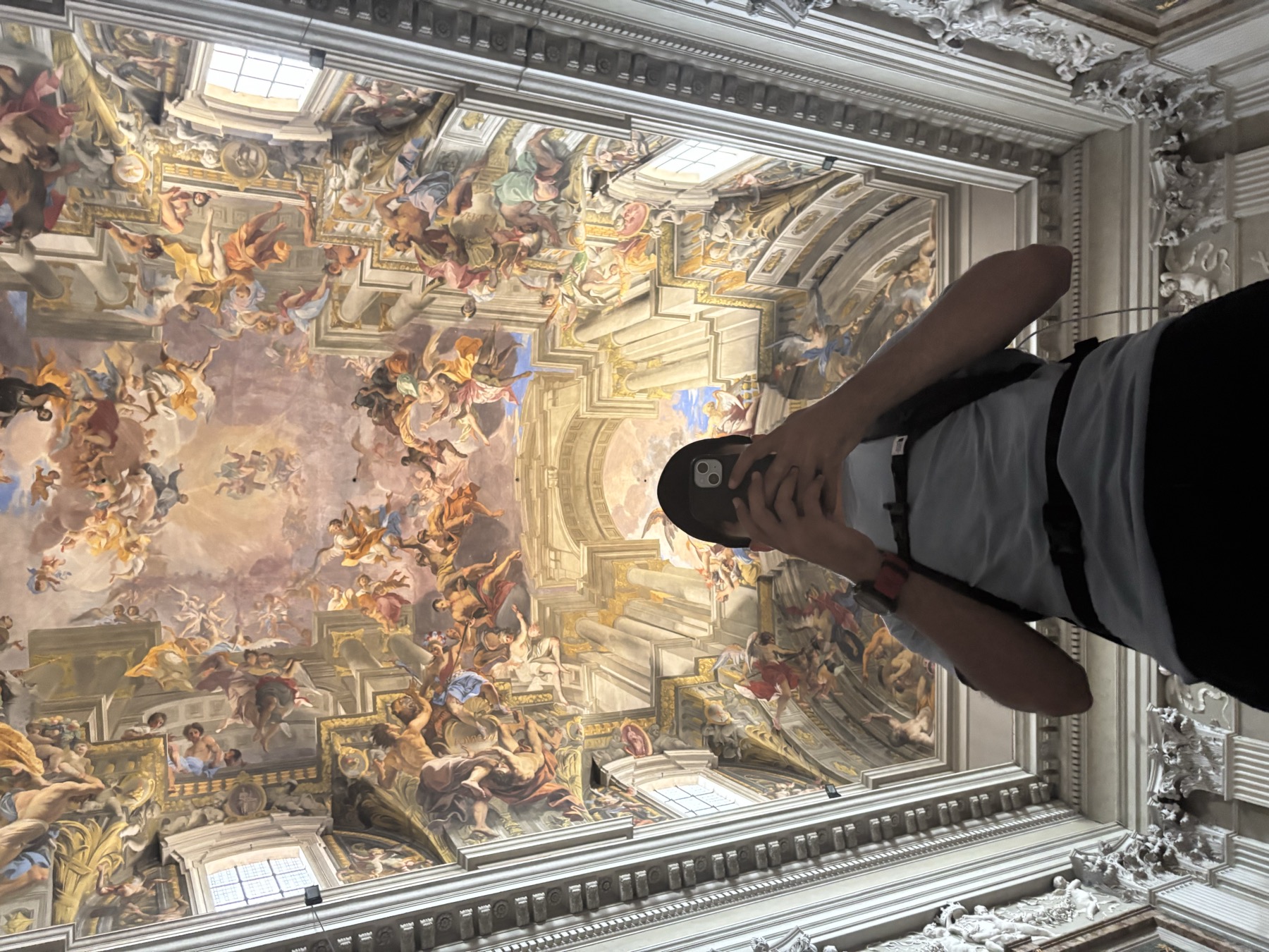 Ornate baroque church ceiling fresco in Rome